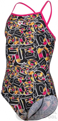 Arena Girls Swimsuit Lightdrop Back Allover Freak Rose/Black/Multi