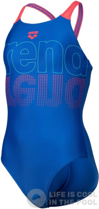 Arena Girls Swimsuit V Back Graphic Royal/Fluo Red