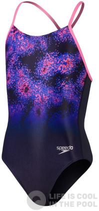 Speedo Placement Lane Line Back Girls Navy/Pink/Cobalt Pop