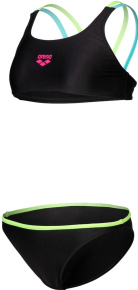 Arena Two Pieces Solid Girls Black/Soft Green/Water Arena Two Pieces Solid Girls Black/Soft Green/Water