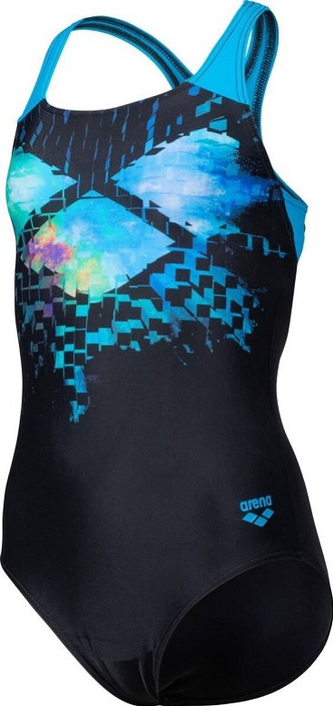 Arena Girls Multi Pixels Swim Pro Back Black/Turquoise